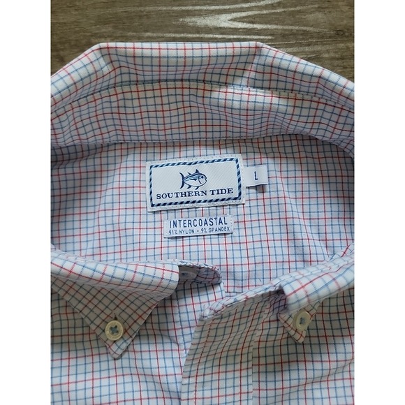 Southern Tide Intercoastal Performance Nylon Shirt Mens L Blue/Red Button Down - Picture 4 of 7
